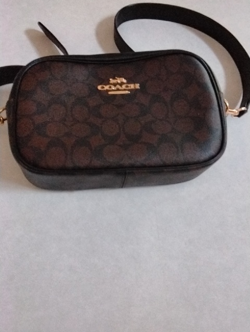 Coach  Jamie Dark Brown Signature Canvas Crossbody with Gold Logo